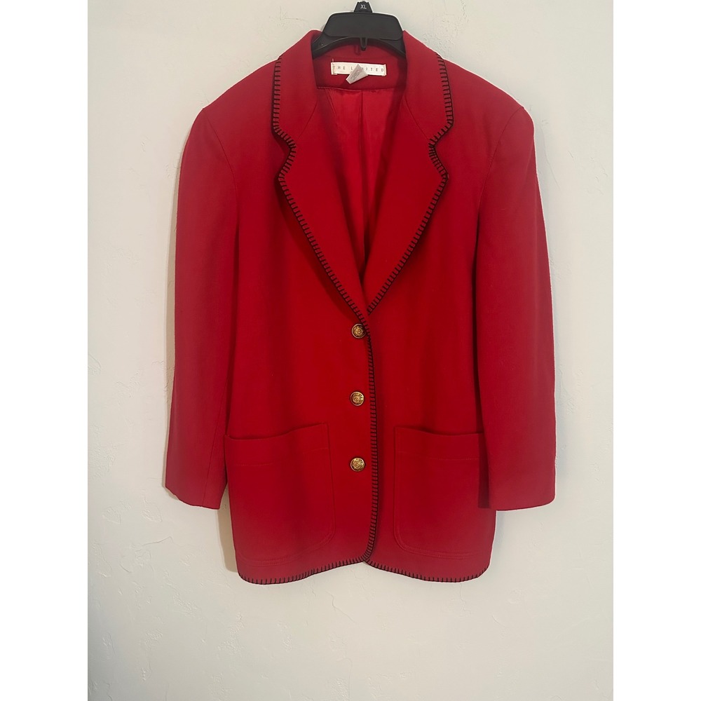 The Limited Red Wool Vintage Blazer Jacket -Stitching/Gold Buttons Women Small‎